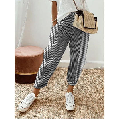 Cheky - Women's Striped Print Trousers Summer Fashion Casual Loose Pants