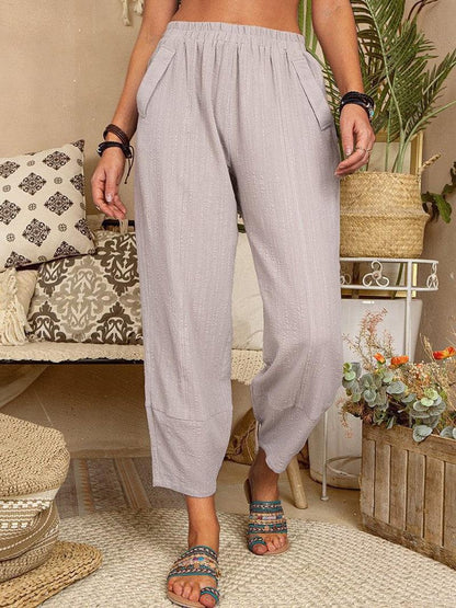 Cheky - Women's Solid Color Loose Cotton And Linen Casual Pants Home