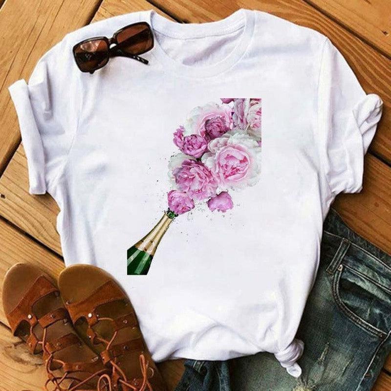 Cheky - T-shirt Kawaii Rose Gold Wine Glass