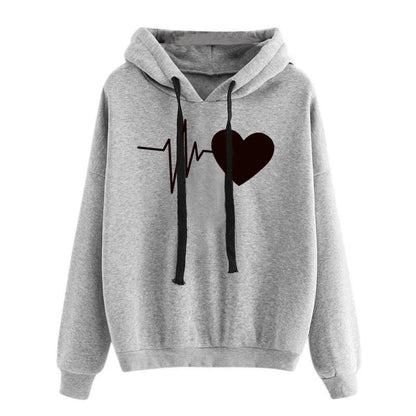 Cheky - Heart Print Streetwear Hoodies Women Sweatshirt Spring Autumn Long Sleeve Hoodie Clothes