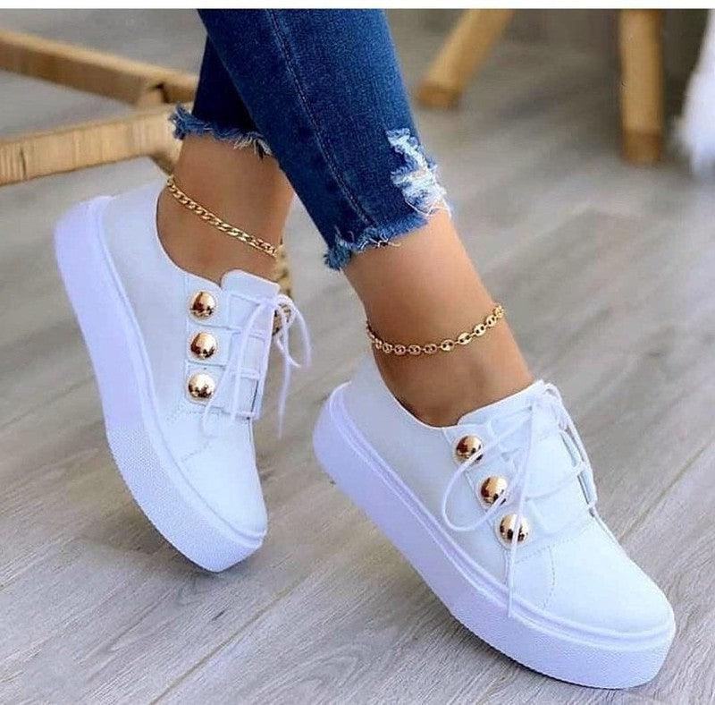 Cheky - Lace-up Flats Sneakers Women Rivet Casual Shoes