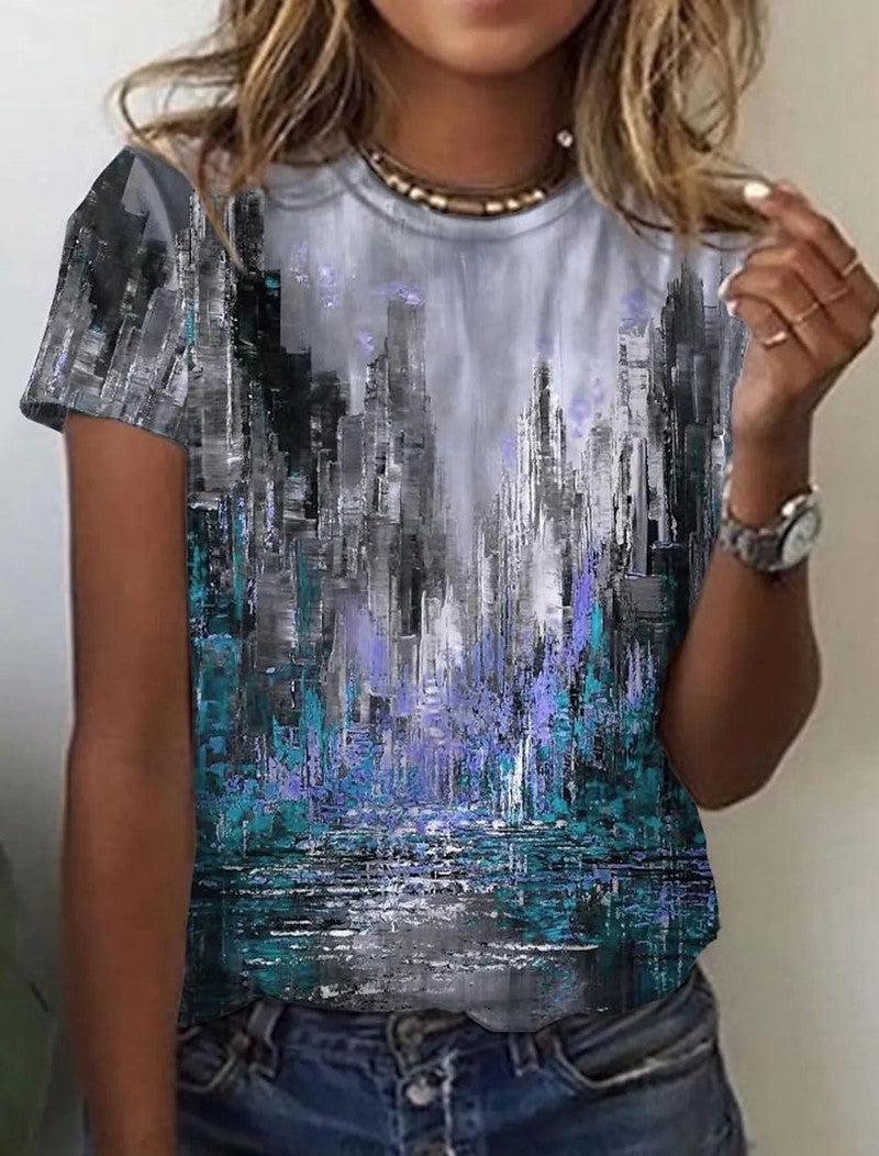 Cheky - Women's European And American New Abstract Retro Print Short Sleeves