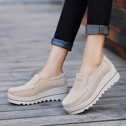 Cheky - Thick-soled Flat Shoes Anti-slip Suede Height Increasing Shoes For Women