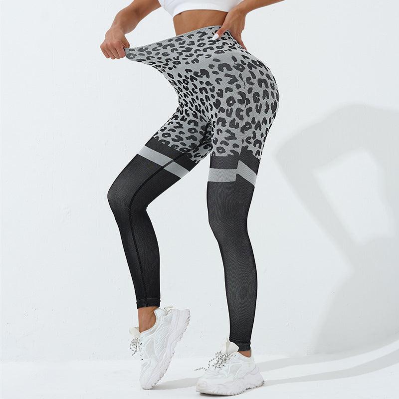 Cheky - Leopard Print Fitness Pants For Women High Waist Butt Lifting Seamless Leggings Elastic Running Sport Training Yoga Pants Gym Outfits Clothing