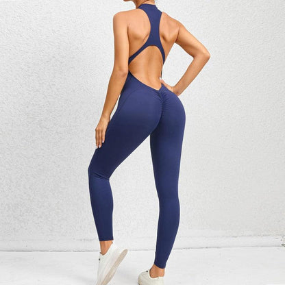 Cheky - Zippered Yoga Fitness Jumpsuit Sleeveless Tummy Control Stretch Shapewear Butt Lifting Sportswear Women Fashion Outfits Clothing