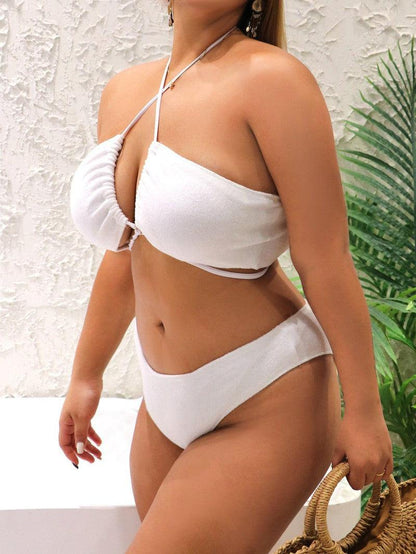 Cheky - New Sexy Strap Solid Color Plus Size Bikini Fat Woman Swimsuit Plus Size Swimwear