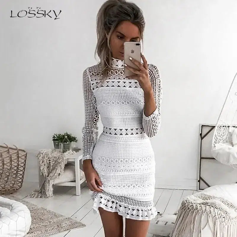 Cheky - Lace Stitching Hollow Out Party Dresses