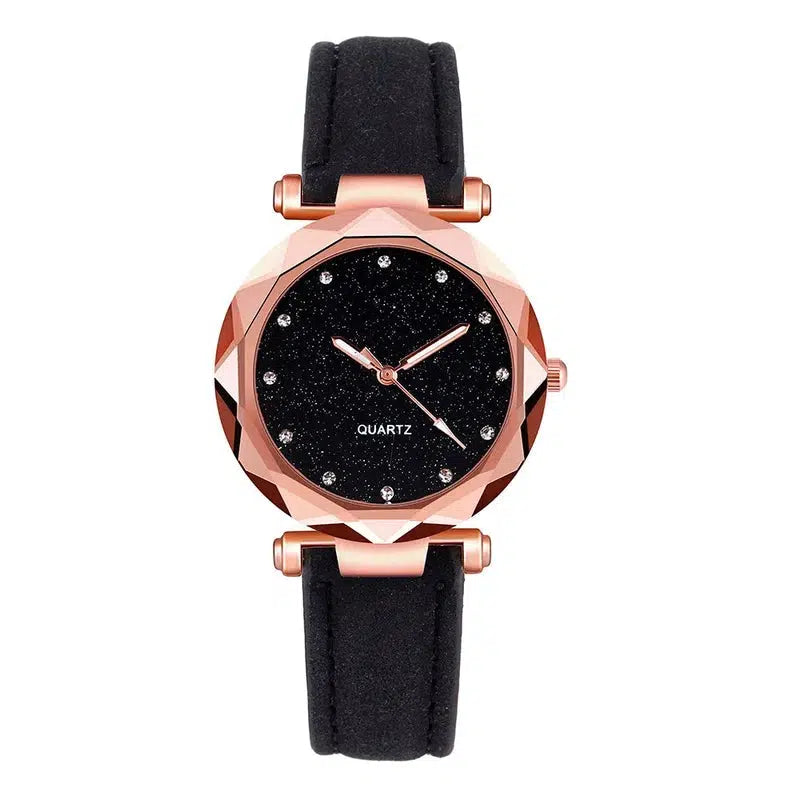 Cheky - Ladies Fashion Korean Rhinestone Rose Gold Quartz Watch Female Belt Watch Women's Watches Fashion Clock Watch Women Watches #vk