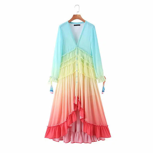 Cheky - Gradient Multicolor Summer Dress - A Romantic Boho Beach Delight