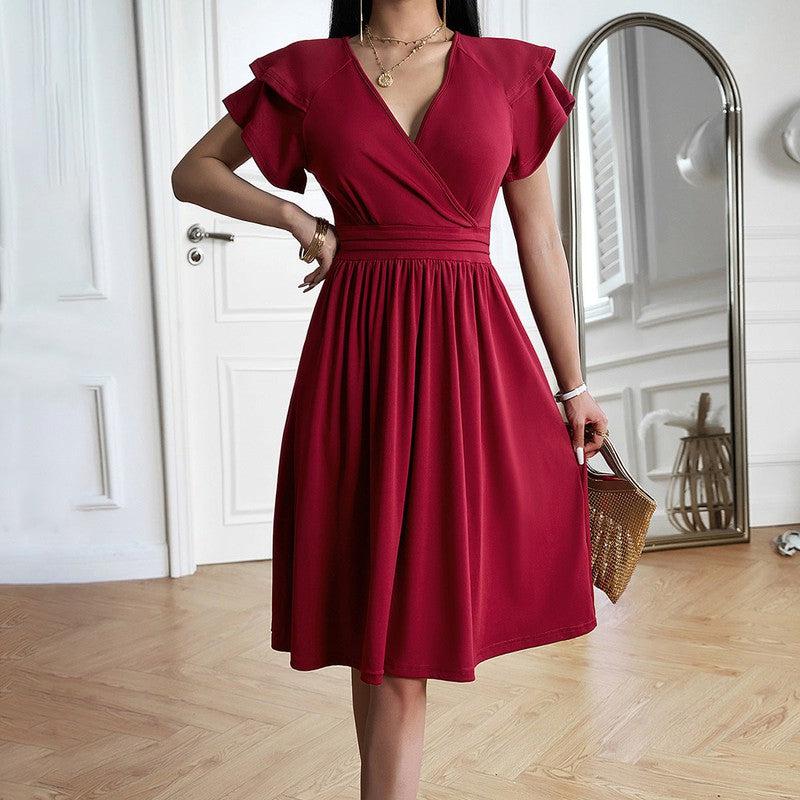 Cheky - Women's Fashionable Temperament Elegant V-neck Midi Dress