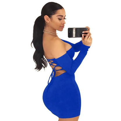 Cheky - Strapless large women long sleeve backless night club dress women