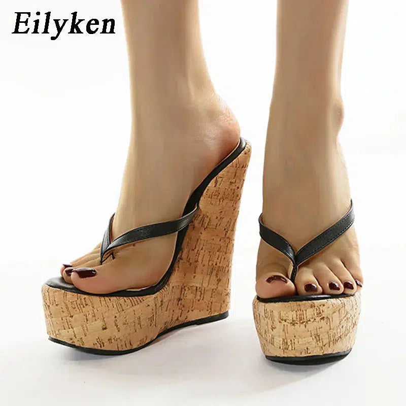 Cheky - Eilyken Designer High Heels Platform Wedges Women Slippers Summer Pinch Toe Slide Shoes Female Sandals Large Size 35-42