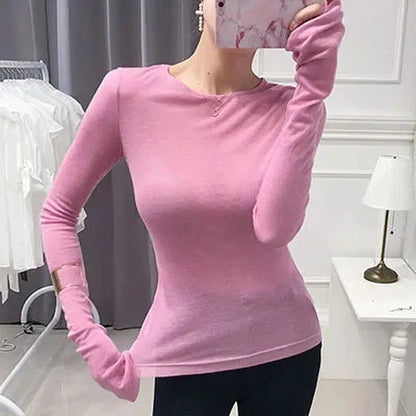 Cheky - Shintimes Sexy Shirt Women T-Shirt Long Sleeve Korean Style Slim Basic Elasticity Tshirt Top Womens Clothing T Shirt Femme