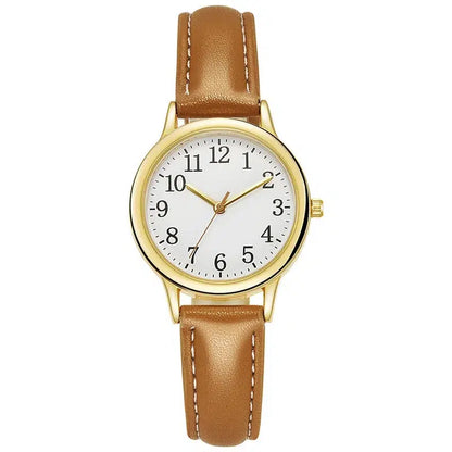 Cheky - Japan Movement Women Quartz Watch Easy to Read Arabic Numerals Simple Dial PU Leather Strap Lady Candy Color