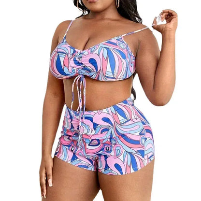 Cheky - 2024 New Plus Big Size Swimwear For Women Swimsuit Large Bathing Suits Three-Piece Push Up Bikini Set Sexy Separate Stylish