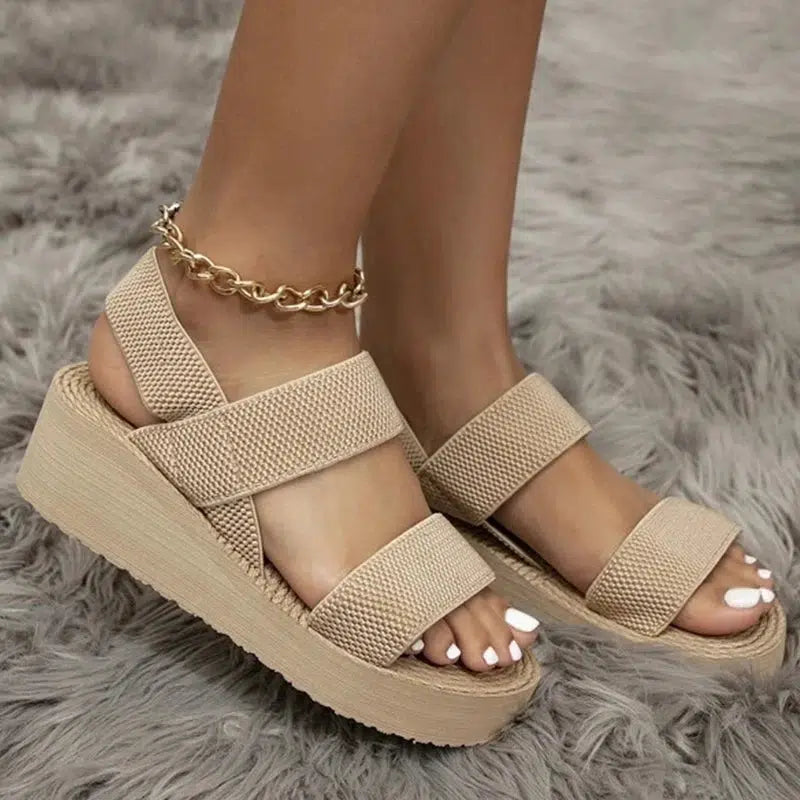 Cheky - New Minimalist Slingback Wedge Sandals Outdoor Summer Lightweight Slides Solid Color Thick Bottom Ladies Shoes Female Sandals