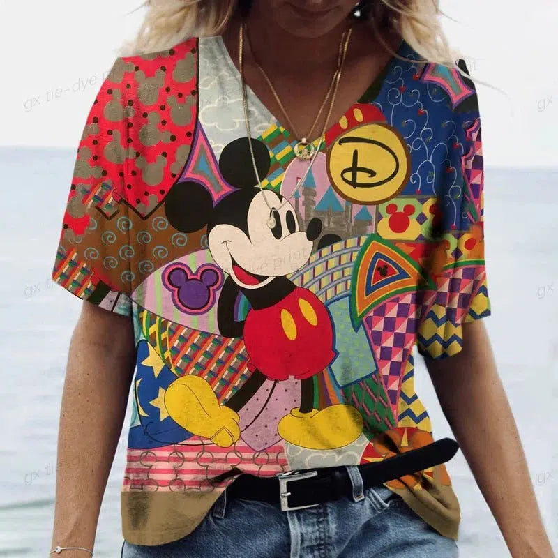 Cheky - New Women's T-Shirts Disney Mickey Mouse Print Top Fashion Simple Pattern T Shirts for Women Summer Leisure Female Streetwear ﻿