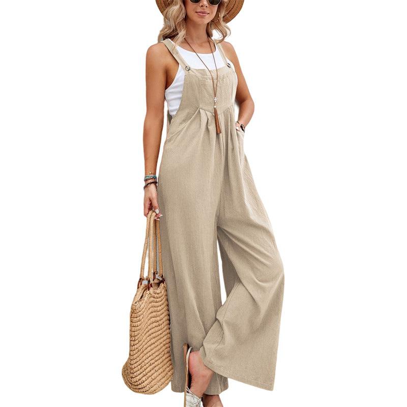 Cheky - Women Long Bib Pants Overalls Casual Loose Rompers Jumpsuits With Pockets