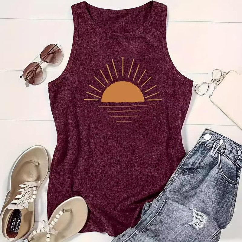 Cheky - Sunrise Printed Round Neck Vest Spring And Summer Casual Sleeveless