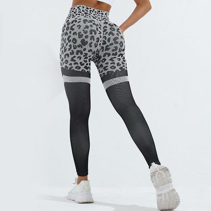 Cheky - Leopard Print Fitness Pants For Women High Waist Butt Lifting Seamless Leggings Elastic Running Sport Training Yoga Pants Gym Outfits Clothing