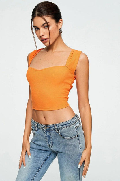 Cheky - Crop Top Sweetheart Solid Ribbed Sleeveless