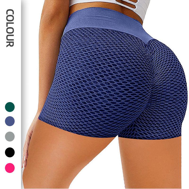 Cheky - Honeycomb Design Yoga Pants Solid Color Hip-lifting Fitness Sports Shorts For Women