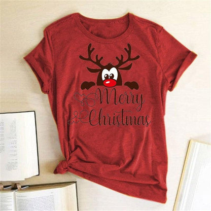 Cheky - Ladies Fashion Elk Print T Shirt Short Sleeve