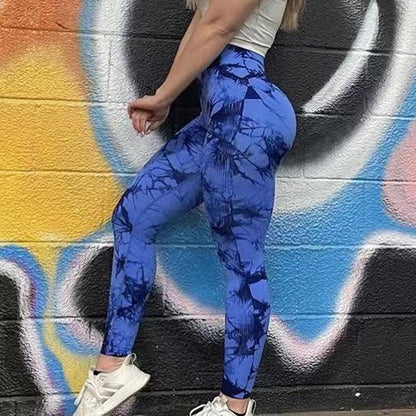 Cheky - Tie Dye Leggings Women Fitness Yoga Pants Seamless Push Up Workout Tights Gym Sports Legging