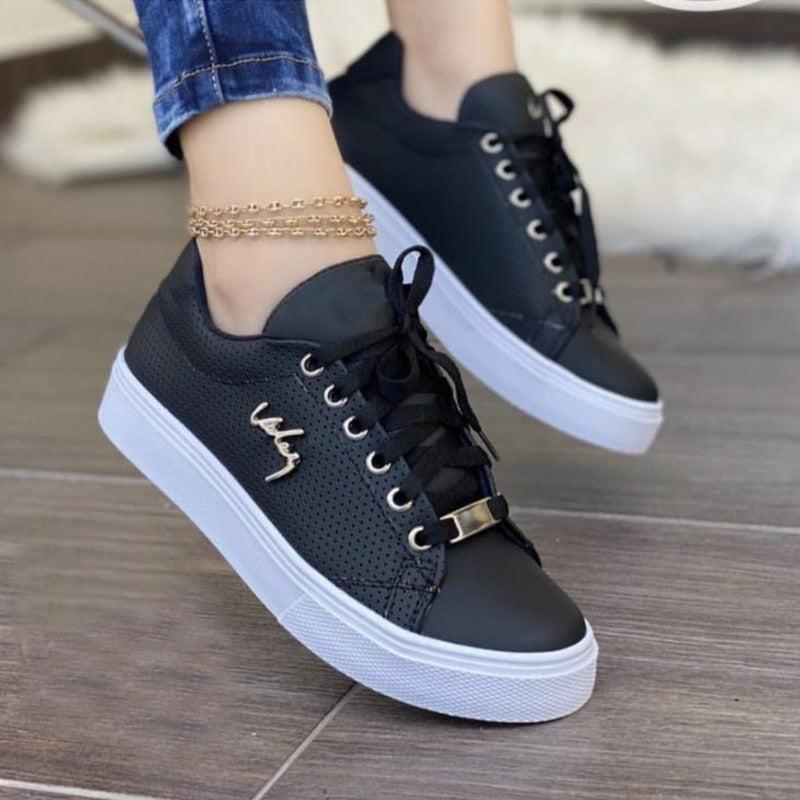 Cheky - Women Flat Sneakers Breathable Lace-up Shoes For Girls