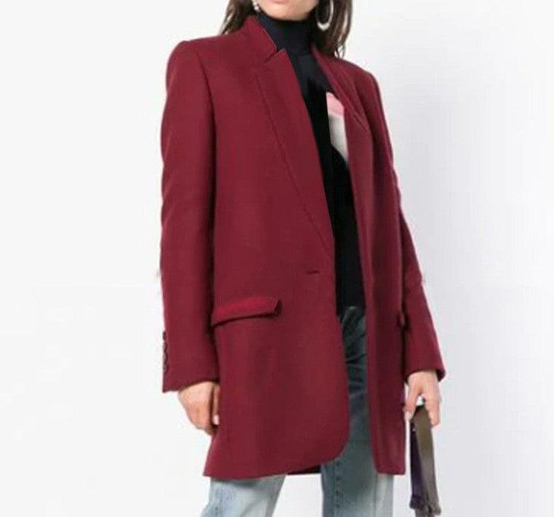 Cheky - Ladies Stand-collar Slim-fit Woolen Coat