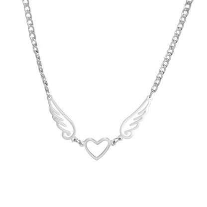 Cheky - Hollow Heart Angel Wing Necklace