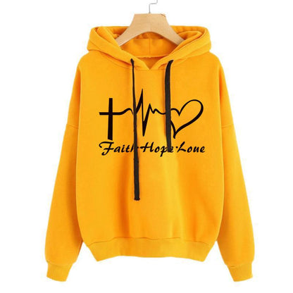 Cheky - Heart Print Hoodie Sweatshirt Pullover Tops Women Long Sleeve Sports Clothes