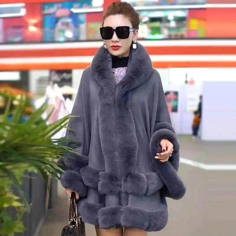 Cheky - Autumn And Winter New Style Fox Fur Hooded Cape Cape Ladies