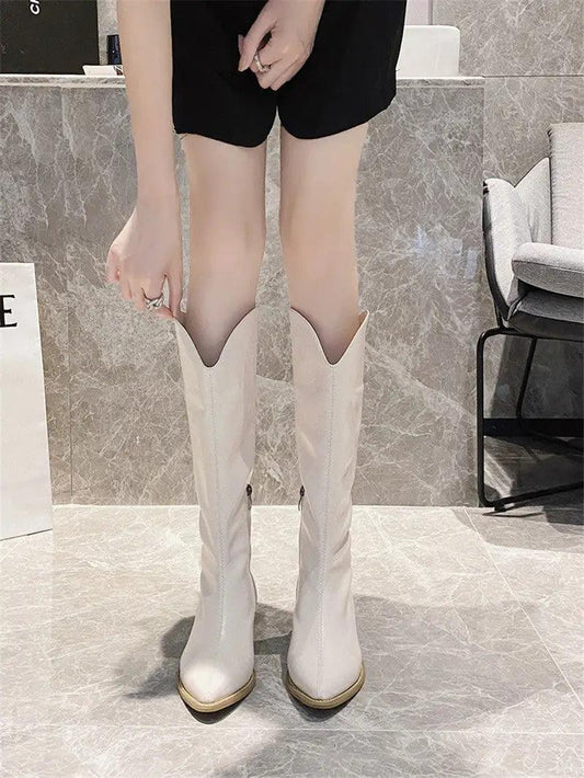 Cheky - Cowboy Boots Women Retro Long Boots Pointed Toe