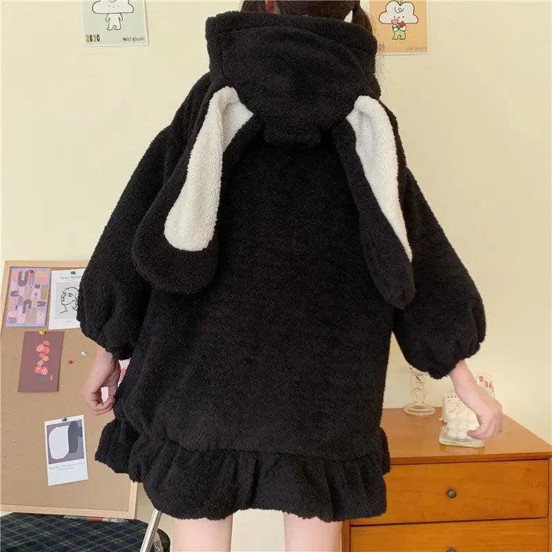 Cheky - Cute Ears Hooded Padded Lamb Wool Coat