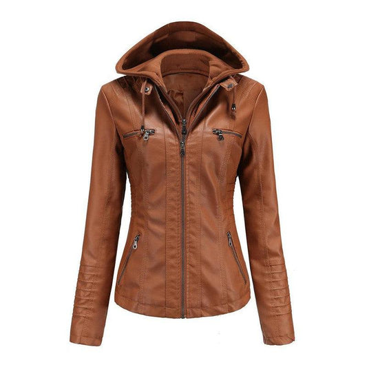 Cheky - Detachable Two-piece Hooded Leather Jacket