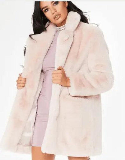 Cheky - Faux Fur Coat Women Long Sleeve Warm Thick Wave Jackets Plus