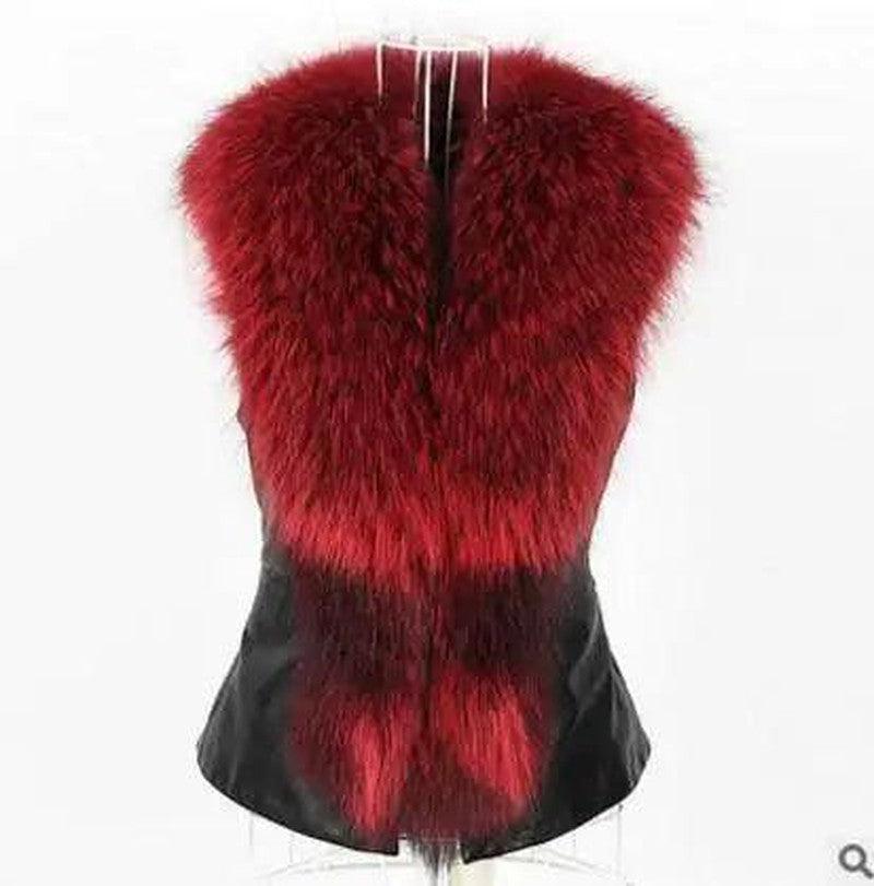 Cheky - Faux Fur Vest And Fur Coat Short Raccoon Fur Collar Vest