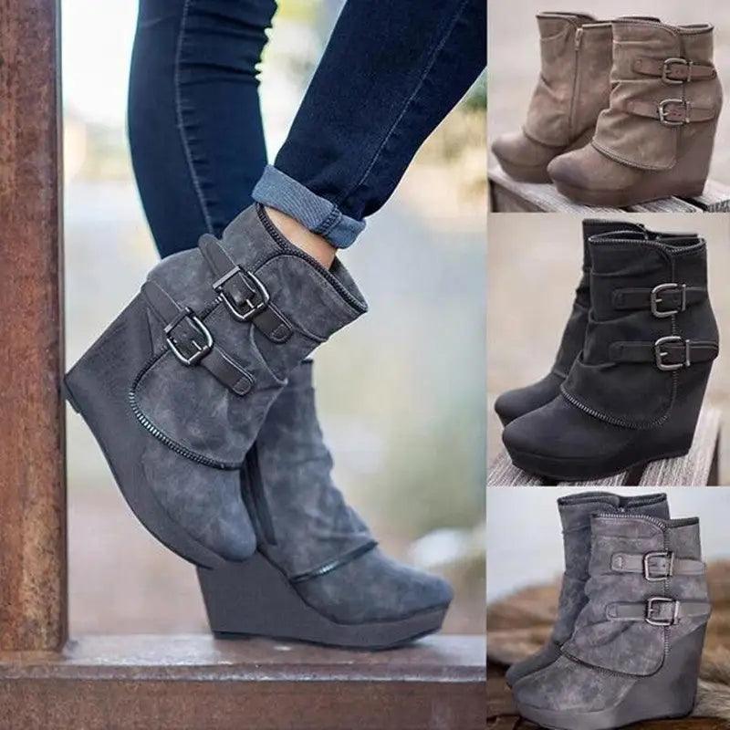 Cheky - Female Booties With Wedge Heels Platform Boots Women Winter