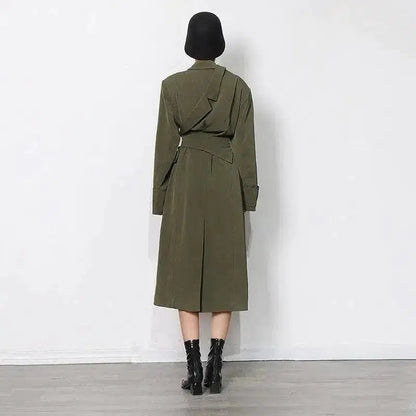 Cheky - Irregular-panel Single-breasted Lapel Long Coat