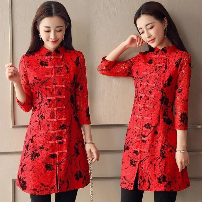 Cheky - Lace shirt bottoming shirt cheongsam skirt