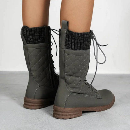 Cheky - Lace Up Boots Winter Cowboy Boots Women Block Heel Round Toe Shoes