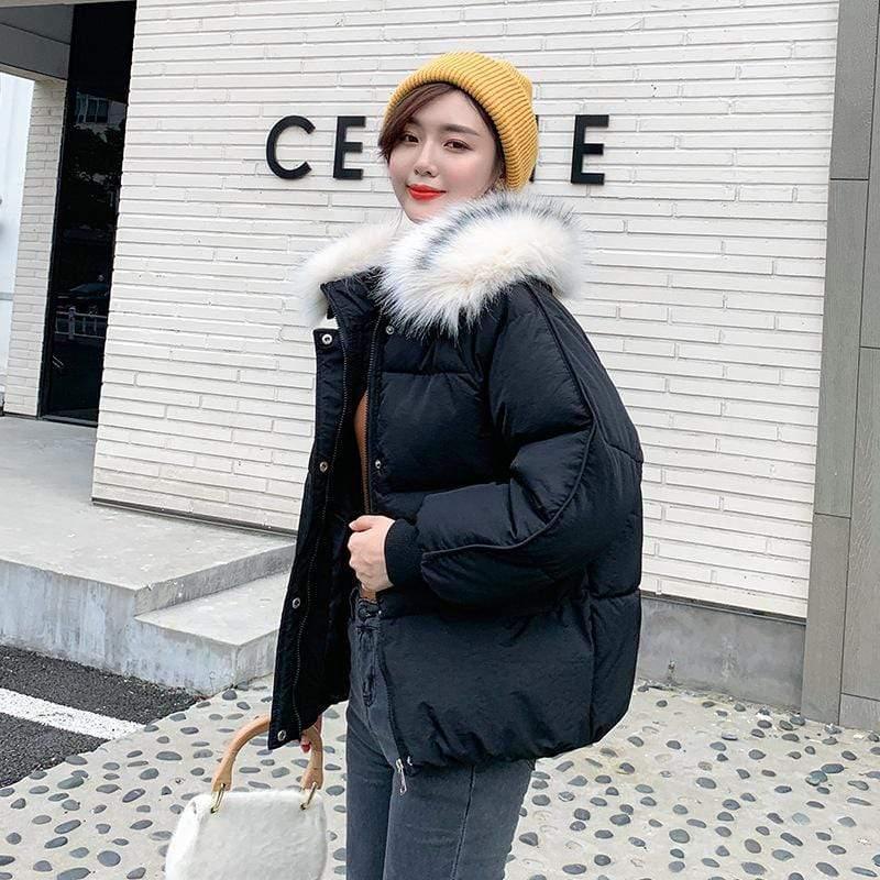 Cheky - Large fur collar cotton coat