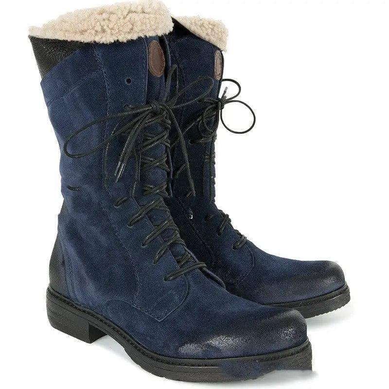 Cheky - Large Size Snow Boots Autumn And Winter New European And American Low-Heeled Thick-Heeled Knight Boots Women