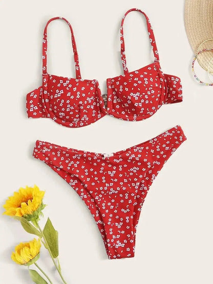 Cheky - Small Floral Bikini Split Female Swimsuit