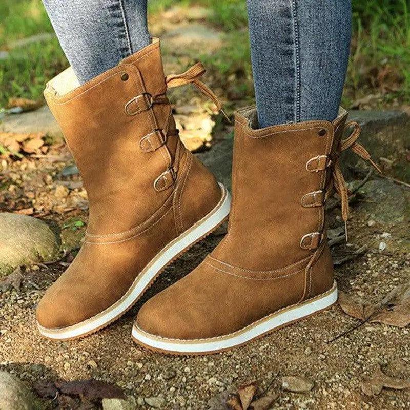 Cheky - Low Heel Platform Boots Back Lace-up Shoes Women Cowgirl