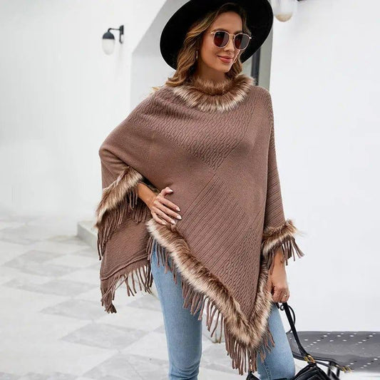 Cheky - Mao Mao Yu Foreign Trade Knitted Tassel Cloak For Women