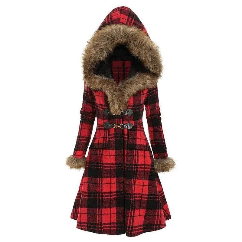 Cheky - Plaid fur collar coat