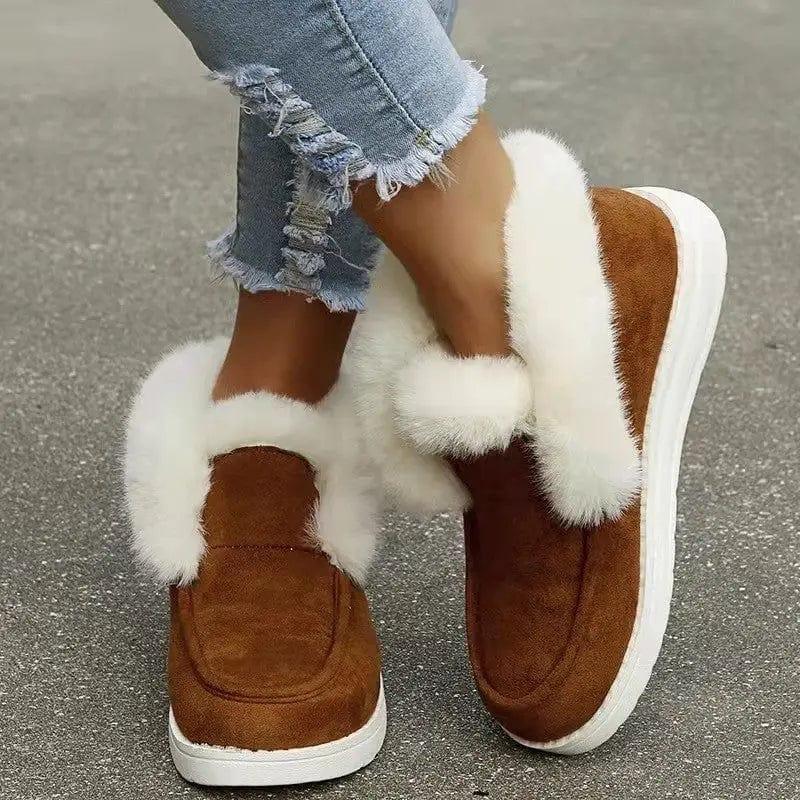 Cheky - Plush Flat Bottom Thickened Large Short Snow Boots For Women