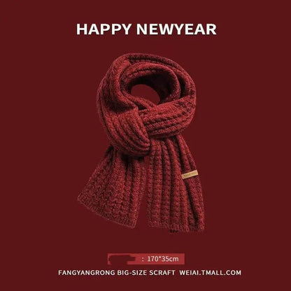 Cheky - Red New Year Scarf Women's Winter Christmas Knitting Wool